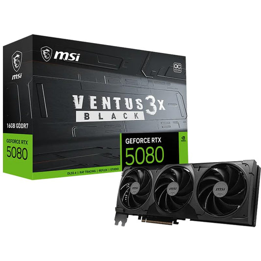 msi Gaming RTX 5080 16G Ventus 3X OC Black Graphics Card (16GB GDDR7, 256-bit, Extreme Clock 2640 MHz, DisplayPort x 3 2.1a, HDMI 2.1b, NVIDIA Blackwell Architecture)