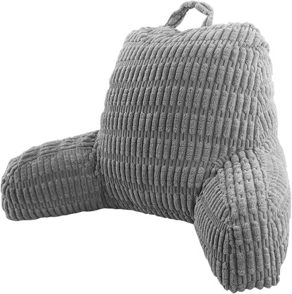 Gray backrest pillow with armrests on a white background