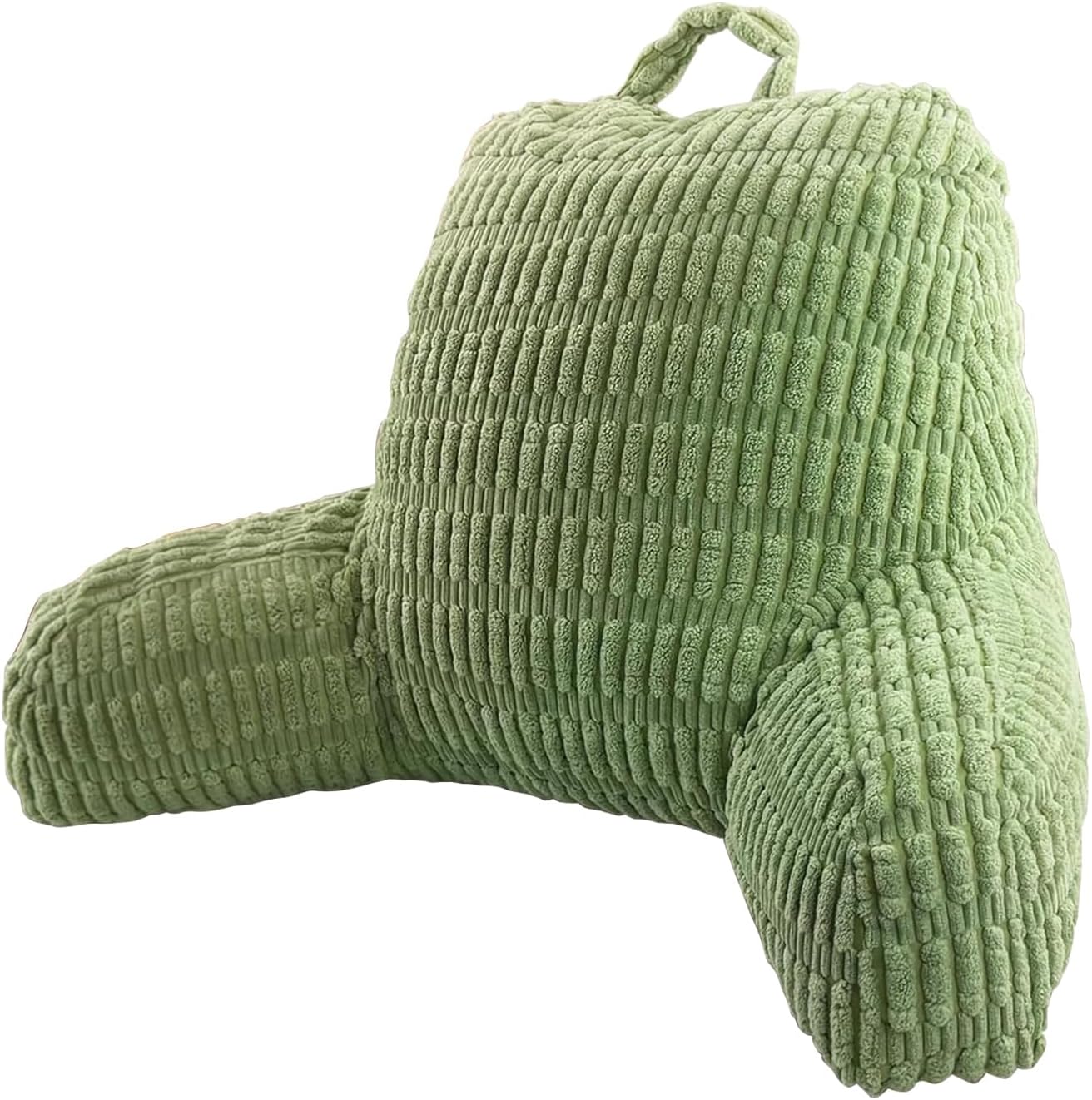 Green backrest pillow with a textured surface on a white background
