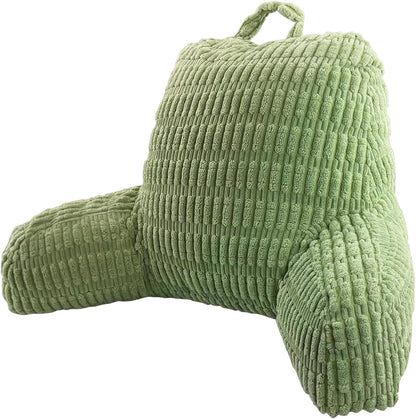 Green backrest pillow with a textured surface on a white background