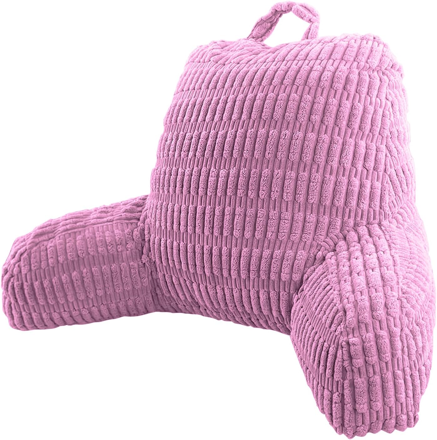 Pink ribbed backrest pillow on a white background