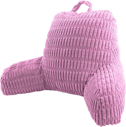 Pink ribbed backrest pillow on a white background