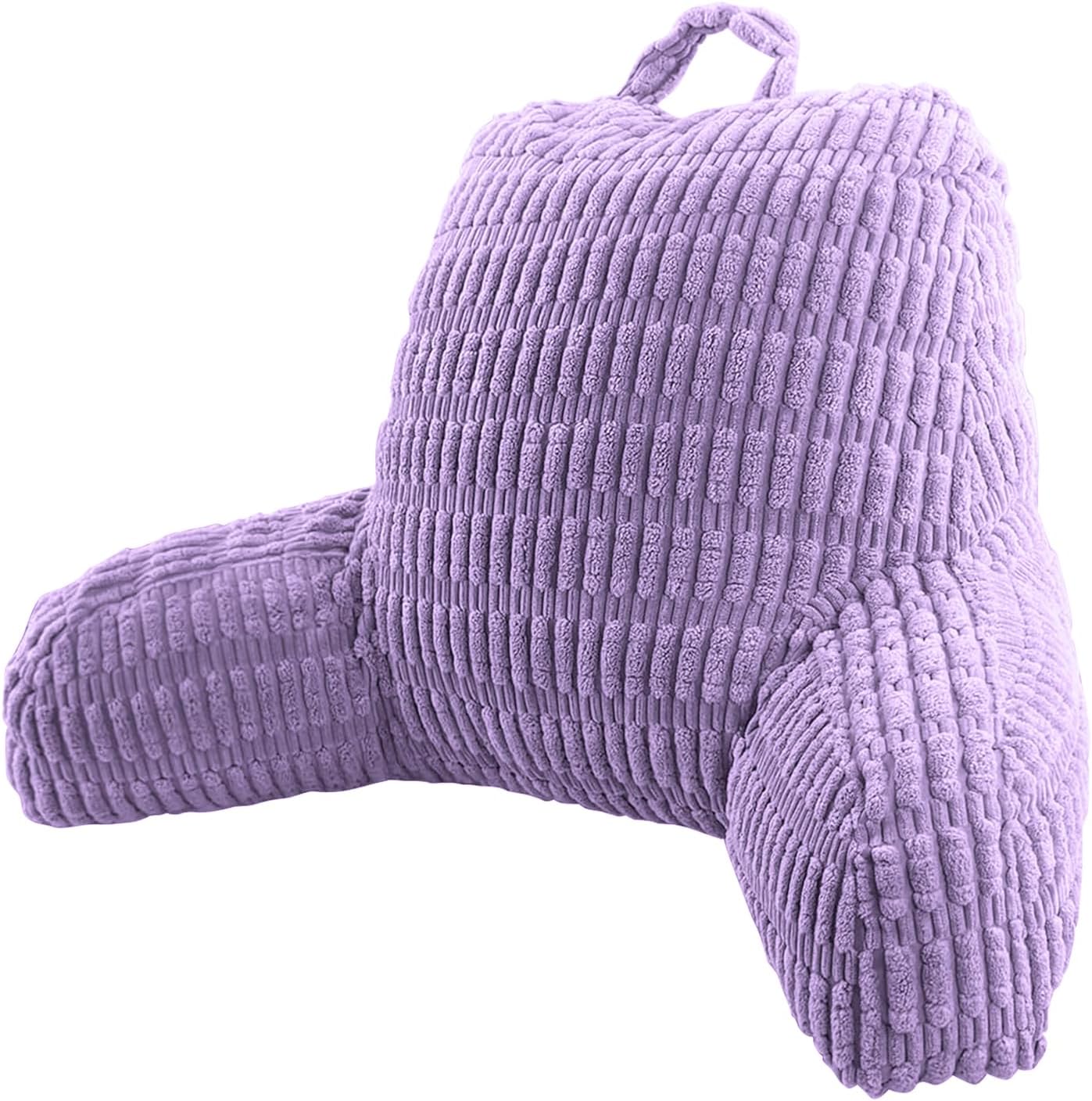 A lavender purple ribbed corduroy Y-back pillow with a top hanging loop, shown on a solid white background.